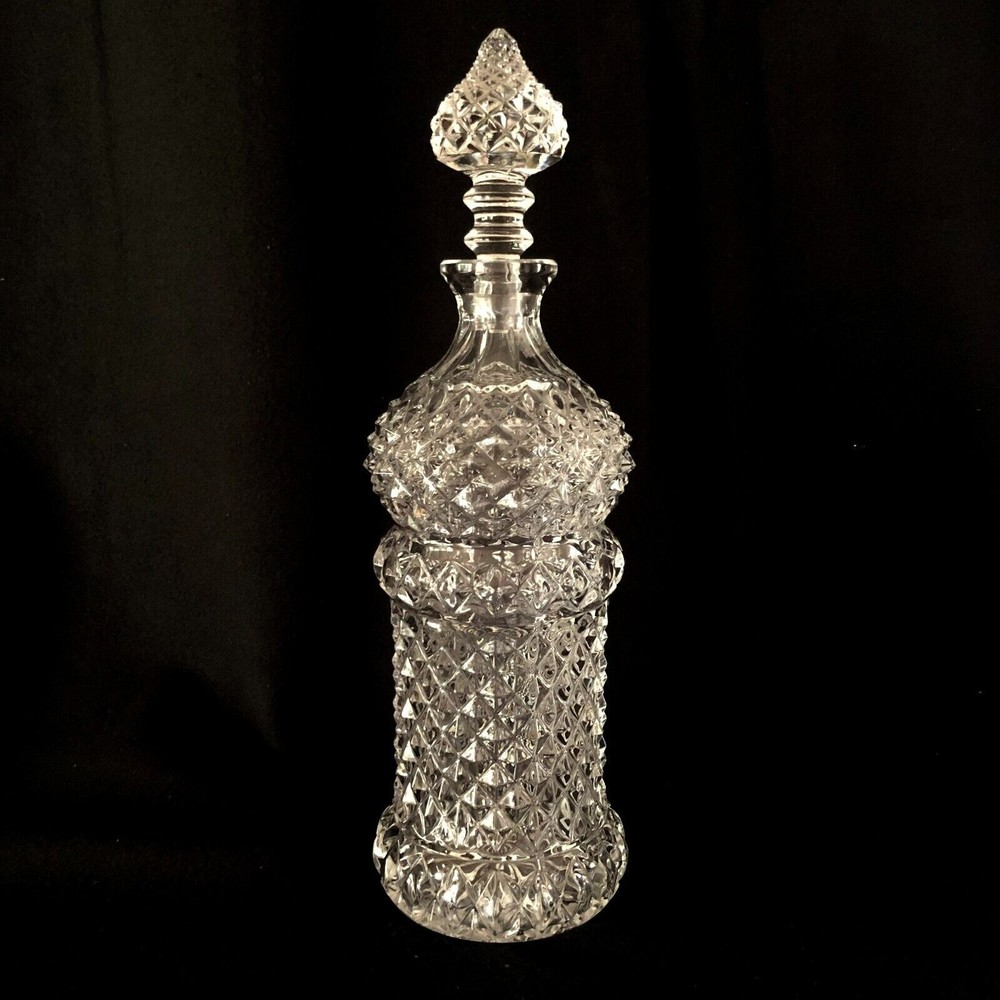 Vintage Crystal Clear Sparkling Genie Bottle Decanter 13" Tall